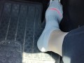 Revving my mini Cooper in my white ankle socks