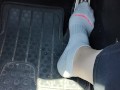 Revving my mini Cooper in my white ankle socks
