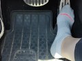 Revving my mini Cooper in my white ankle socks