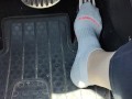 Revving my mini Cooper in my white ankle socks
