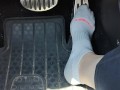 Revving my mini Cooper in my white ankle socks