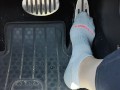 Revving my mini Cooper in my white ankle socks