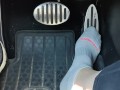 Revving my mini Cooper in my white ankle socks