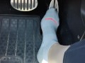 Revving my mini Cooper in my white ankle socks