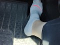 Revving my mini Cooper in my white ankle socks