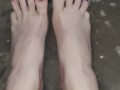 Wiggling my long toes with red polish big footed