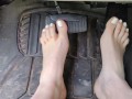 Pedal pumping barefooted in my big truck with white toe nails
