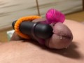 masturbation スマホ自撮りオナニー 我慢汁大量垂れ流しで暴発寸前フル勃起ちんこをおもちゃで刺激中!大量ザーメン射精動画 gey ゲイ バイ