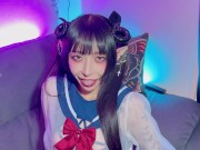 Succubus Melu seduces slave with hands and feet