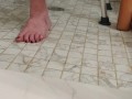 Cleaning my dirty soles in the shower with a pumice rock and showing how clean I got them