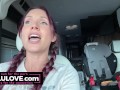 Babe in pigtail braids chatting behind porn scenes in car on her way to live stage performance nervous excited - Lelu Love