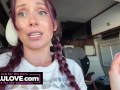 Babe in pigtail braids chatting behind porn scenes in car on her way to live stage performance nervous excited - Lelu Love