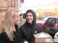 Blonde girl likes to meet on the street and suck a stranger's dick