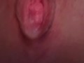 Close up wet pussy cum push out