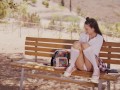 WOWGIRLS Beautiful model Elizabeth T spicing up her sex life by rubbing her pussy on the bench