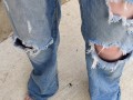 Pissing my ripped jeans