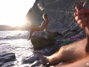 DICK FLASH on a nudist beach: Stranger caught me jerking off and helped me cum