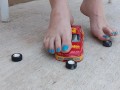Model toy car getting moved around hard under my long dirty soles pt 2