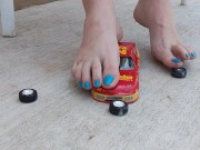 Model toy car getting moved around hard under my long dirty soles pt 2