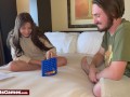 Cute couple playing a connect 4 strip game and getting naked together