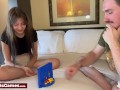 Cute couple playing a connect 4 strip game and getting naked together