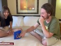 Cute couple playing a connect 4 strip game and getting naked together