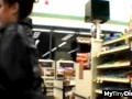 Busty babe picked up in the store to give his tiny cock the deepest blowjob