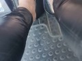 Pedal pumping wearing my tight leather black pants and wearing my new black leather flats