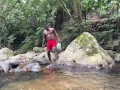 Horny colombian milf shows me her big tits outdoors and we fuck inside the river