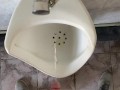 Guy pissing with big uncut cock in public toilet in slow motion POV