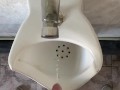 Guy pissing with big uncut cock in public toilet in slow motion POV