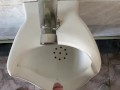 Guy pissing with big uncut cock in public toilet in slow motion POV