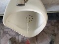 Guy pissing with big uncut cock in public toilet in slow motion POV