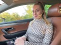 Hot bitch hitchhikes in tight leggings, shows tits and ass and pays for the ride with sex