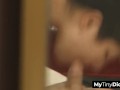 Skinny asian girl with pierced little tits is sucking off his small penis