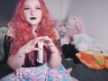 Pink hair girl puts her icey pole in her pussy, tastes so good she needs to cum - Preview