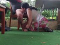 Horny woman sucks big cock under the table