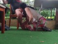 Horny woman sucks big cock under the table
