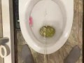 Morning piss from uncut penis in slow motion view from eyes