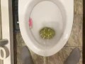 Morning piss from uncut penis in slow motion view from eyes