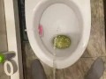 Morning piss from uncut penis in slow motion view from eyes