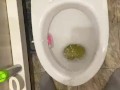 Morning piss from uncut penis in slow motion view from eyes