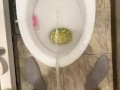 Morning piss from uncut penis in slow motion view from eyes