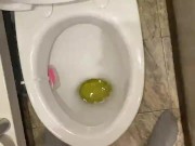 Morning piss from uncut penis in slow motion view from eyes