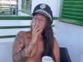 Police Woman SMOKING💨 While Drink A Coffee