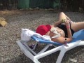 Caught hot blonde wife masturbating outside by the pool