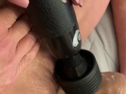 Wife tied to bed and teased 4 then fucked with huge dildo and squirts