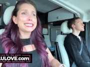 Big lips babe chats on behind porn scenes podcast riding in car about live comedy stage shows hosting/performing - Lelu Love