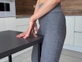 Girl humping table until leggings full of squirts