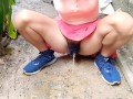 Hairy Babe Pissing Outside no panties